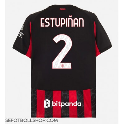 Billiga AC Milan Pervis Estupinan #2 Hemma fotbollskläder 2025-26 Kortärmad Billiga AC Milan Pervis Estupinan #2 Hemma fotbollskläder 2025-26 Kortärmad